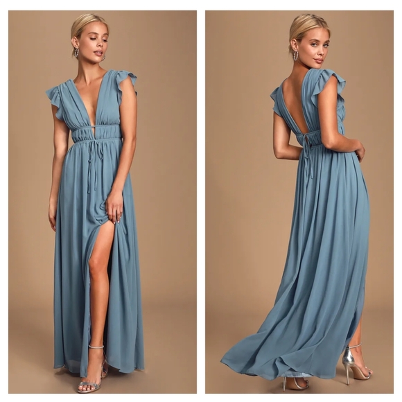 Lulus Dresses & Skirts - Lulus I'm All Yours Slate Blue Ruffled Maxi Dress Medium
